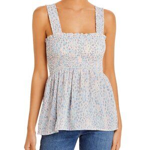 AQUA ABSTRACT PRINT SMOCKED SLEEVELESS TOP